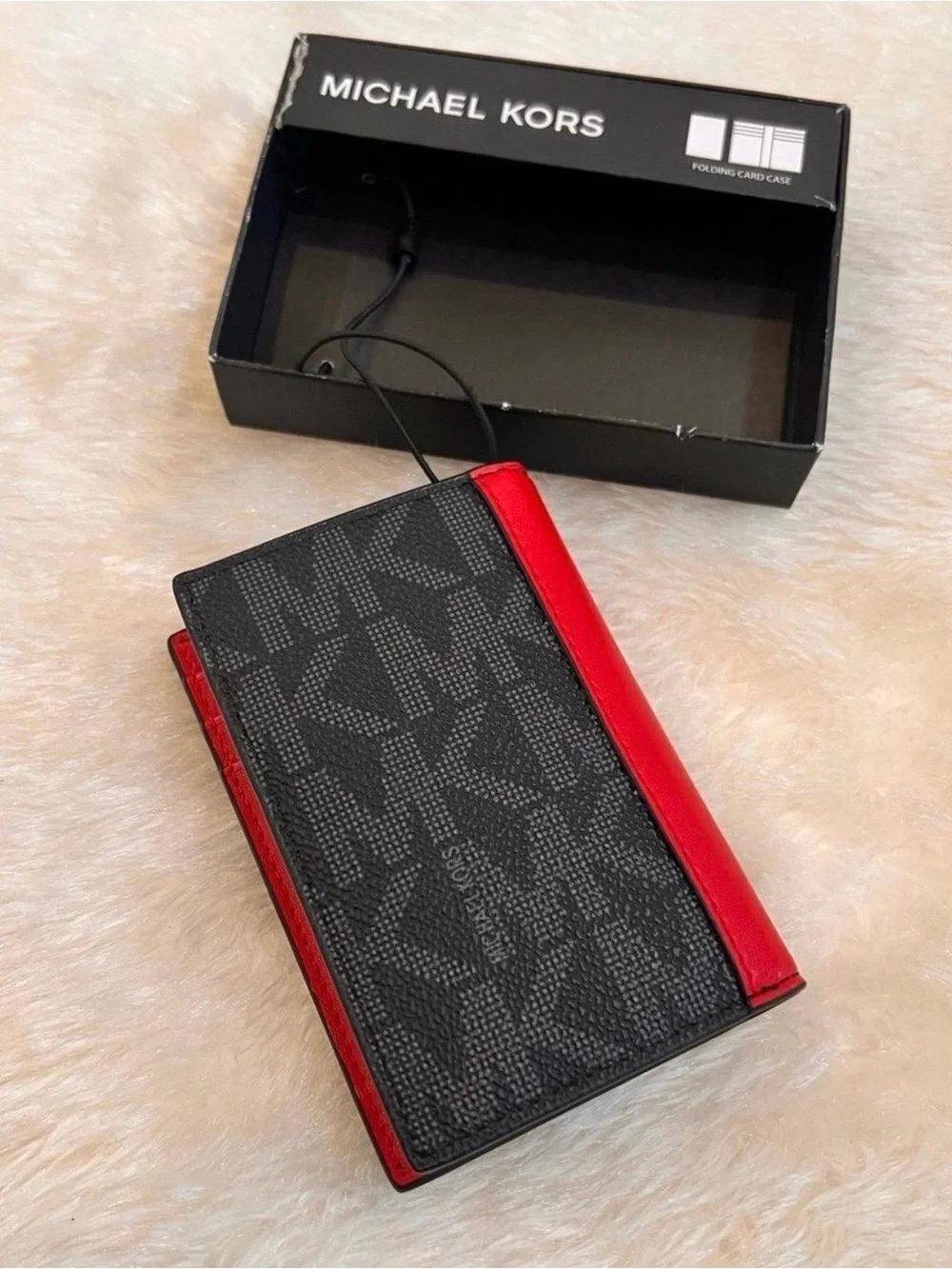 Michael Kors Black Signature Card Holder with Red Trim